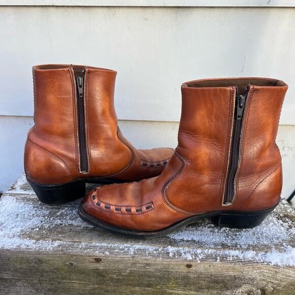 Vintage HH Double H Square Toe Western Rancher Zip Up Ankle Boots 8 1/2 EE - Picture 4 of 8